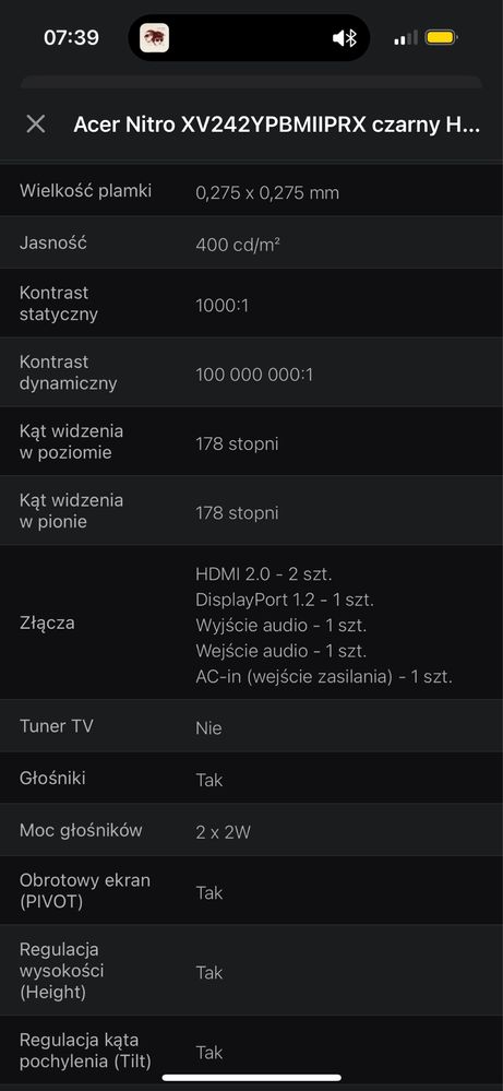 Monitor Acer 165hz