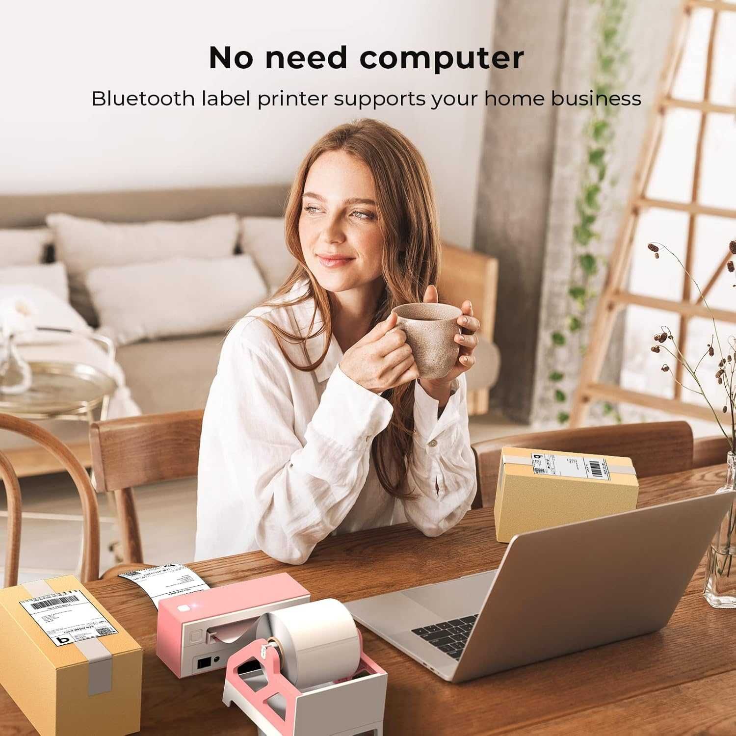 MUNBYN RealWriter 129B Termiczna drukarka etykiet Bluetooth | Różowa