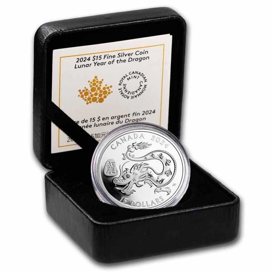 Срібна монета 1oz Рік Дракона 15 доларів 2024 Канада (пруф)