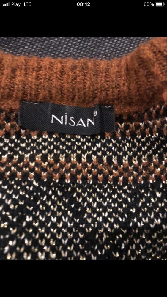 Brązowy rudy Nisan sweter z cekinami i zdobieniami