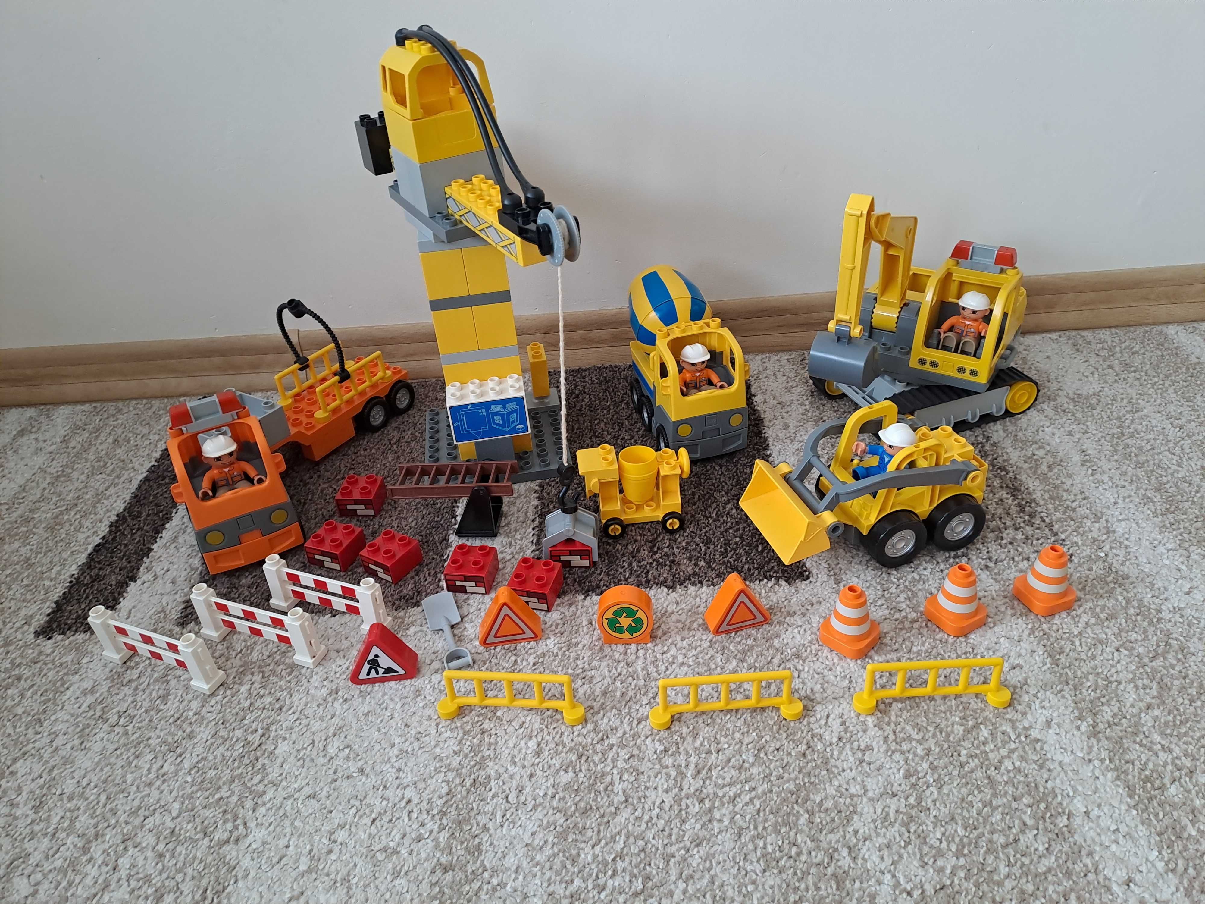 Lego zestaw budowlany, koparka, dźwig, betoniarka, auto transportowe