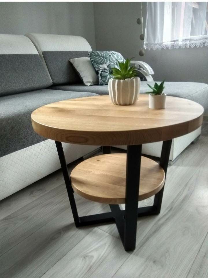 Stolik kawowy okrągły z półką 60 cm dąb loft