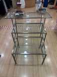 Conjunto de 3 mesas de inox com vidro