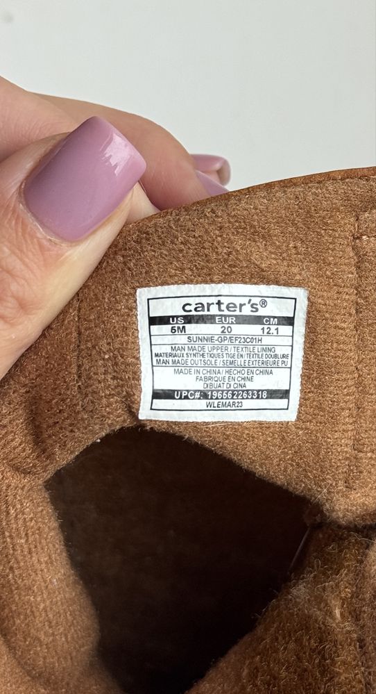 Дитячі чобітки Carters , 20 розмір, стопа 12 см