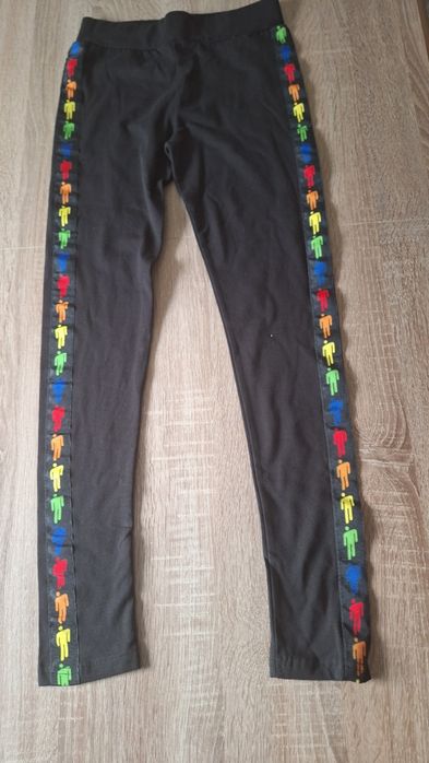 Leginsy czarne ocieplane z kolorowym lampasami 152/158