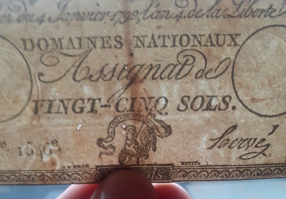 EUROPA REWOLUCJA FRANCUSKA 25 Sols 1792 Rok - Banknot Kolekcjonerski