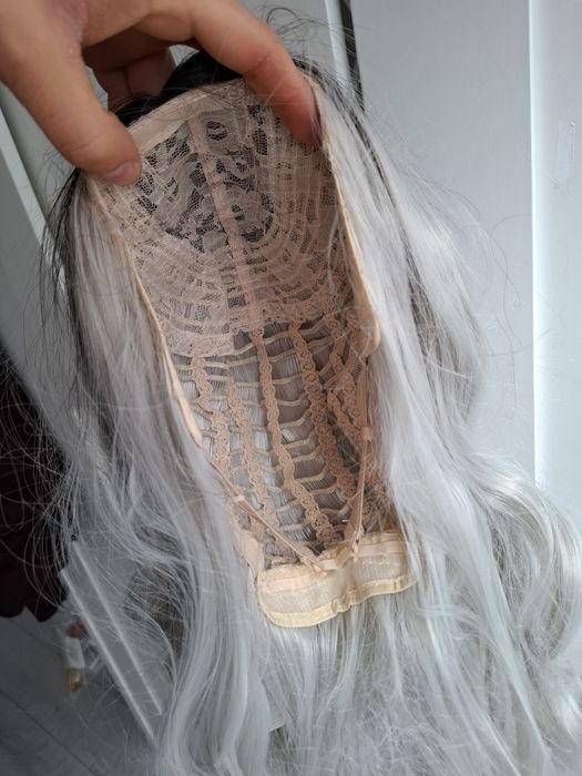 Peruka czarno siwa ombre długa cosplay wig long Silver synthetic hair