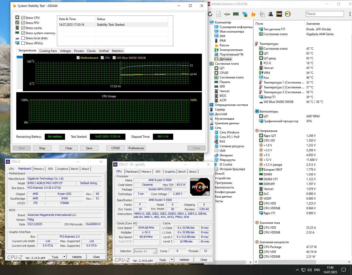Комплект AM4 Mini ITX B450 + Ryzen 5 5500 + 16Gb