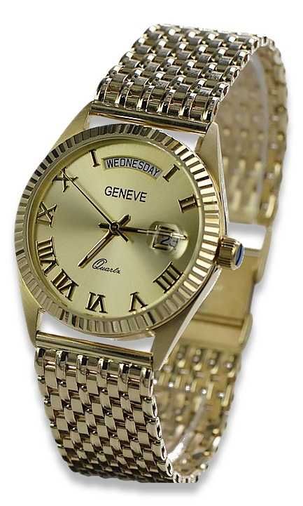 Złoty zegarek z bransoletą męski 14k 585 Geneve mw013ydy2&mbw013y
