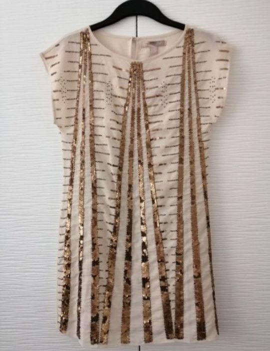 Sukienka cekiny beż i złoto