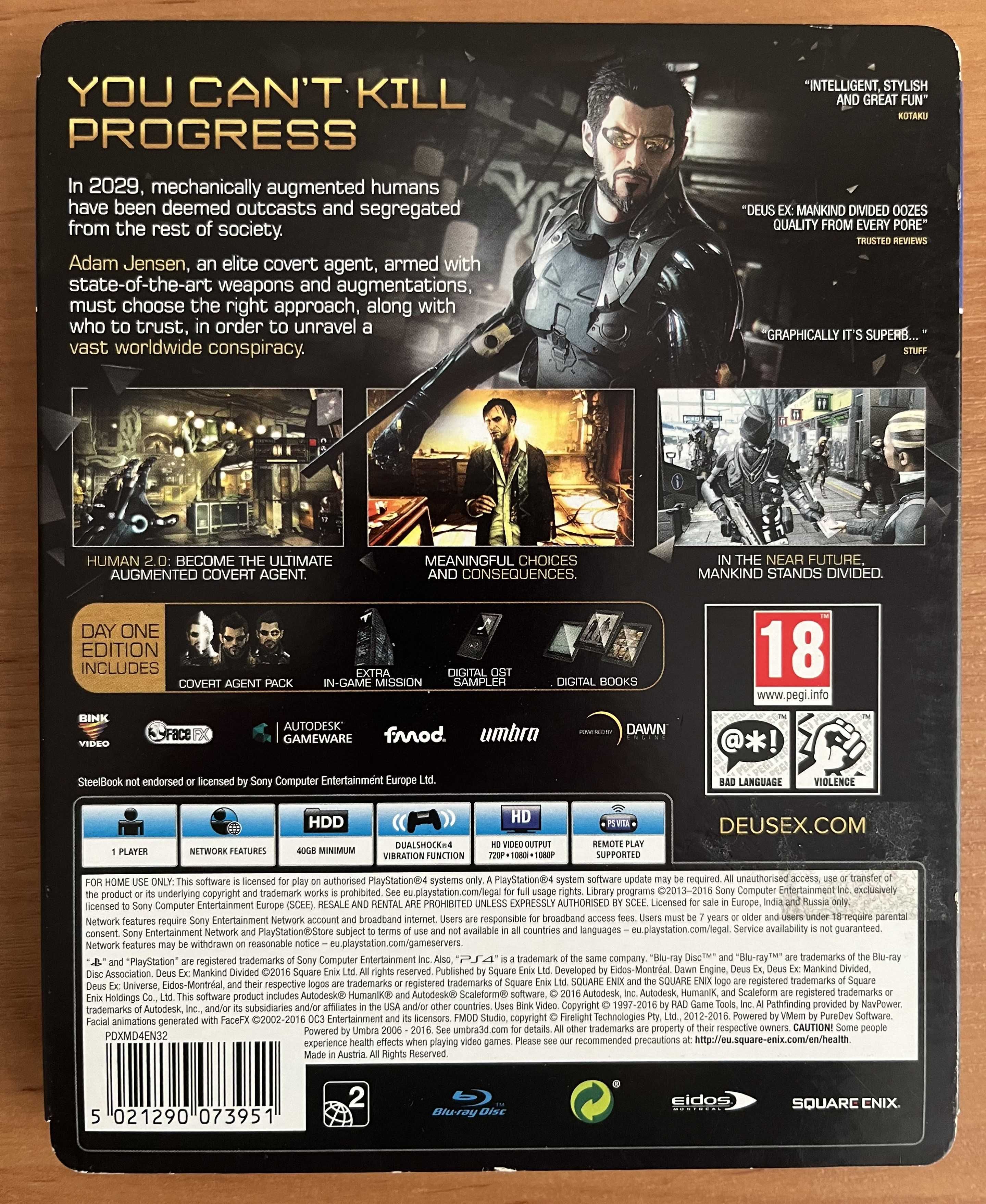 PS4 Steel book metal Deus Ex Mankind Divided Rozłam Ludzkości Day One