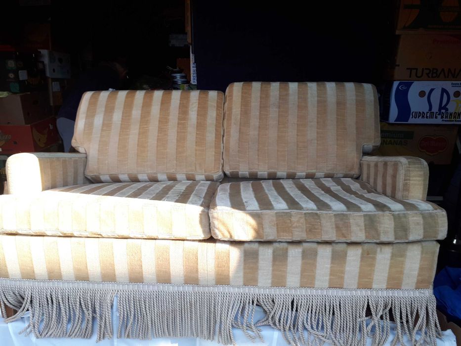 Antyczna kanapa i fotel zielony plusz zestaw 2szt