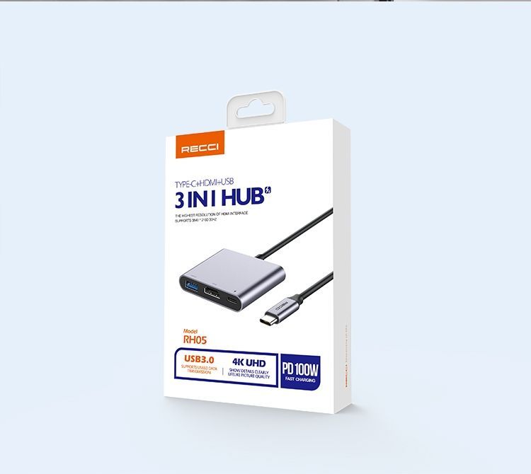 Adapter Przejściówka 3W1 Hub Usb-C Do Hdmi 4K Uhd Usb 3.0 Usb C 100W