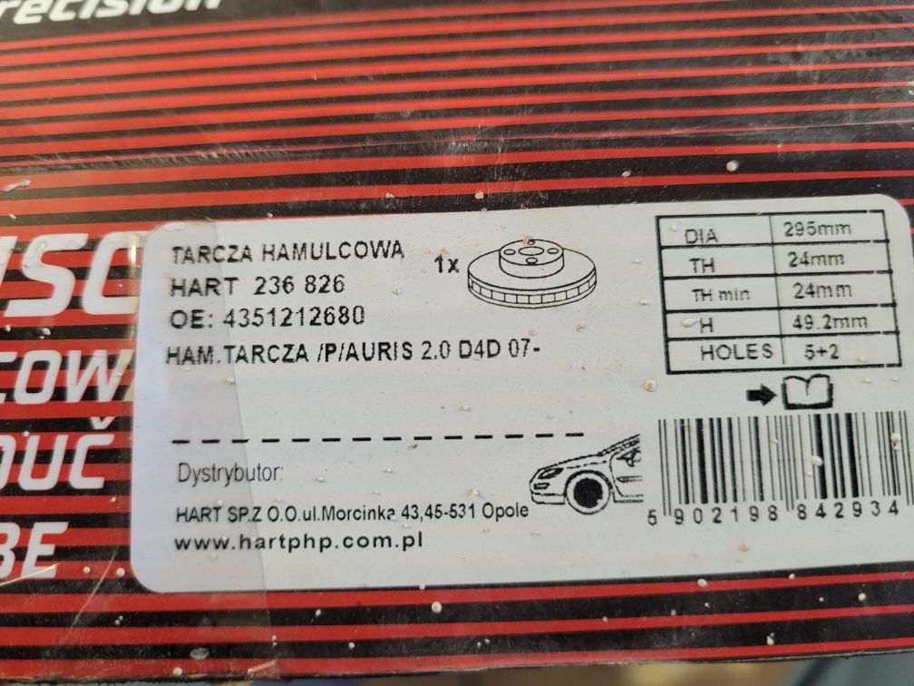 Tarcze hamulcowe z klockami toyota auris 2.2 D4D 177km