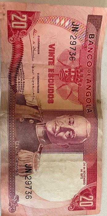 Nota 20 escudos Angola 1974