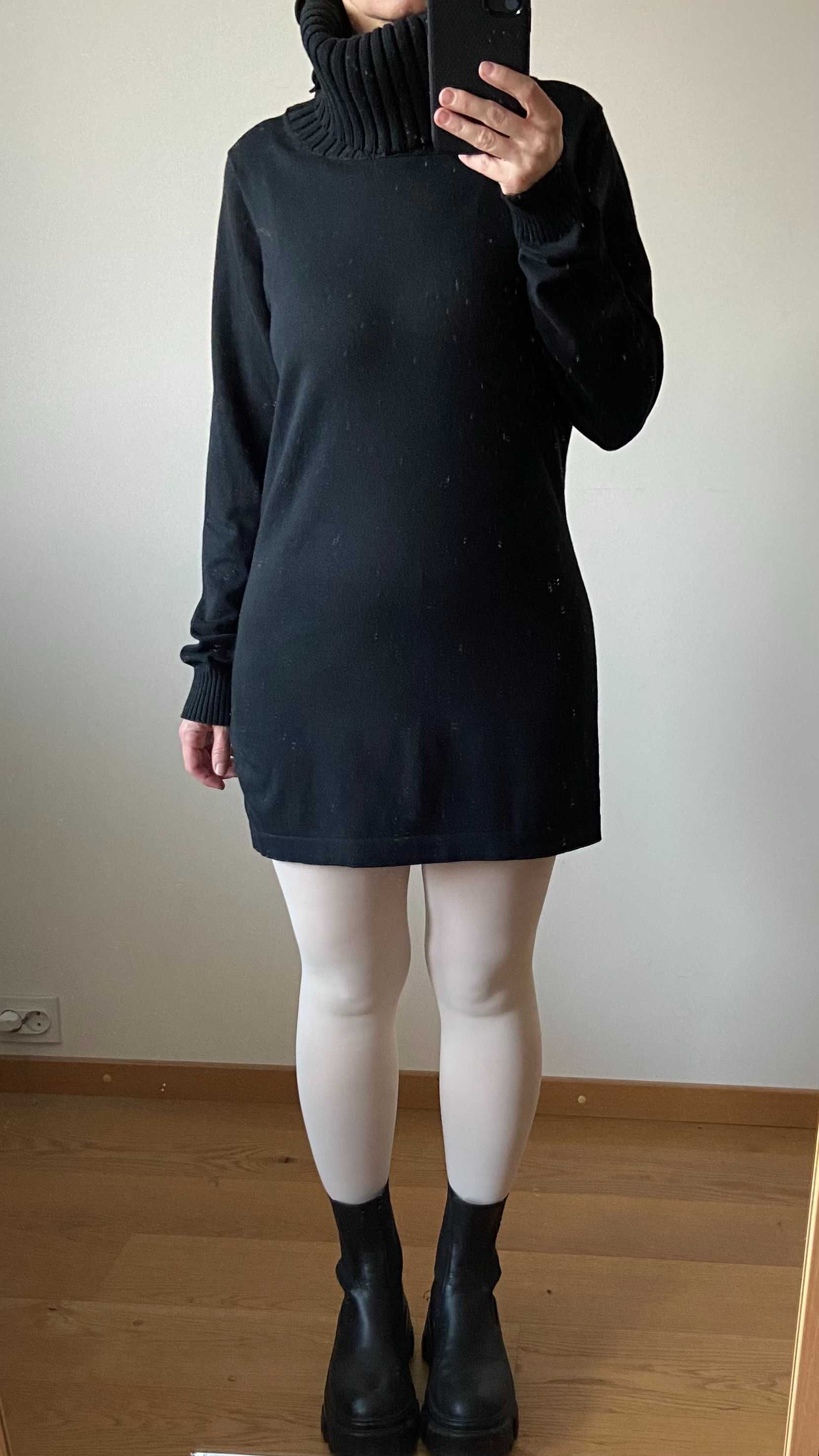 Mexx czarna tunika sukienka swetrowa z golfem rozm. L