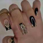 Zestaw Sztucznych Paznokci Czarno Złoty Manicure