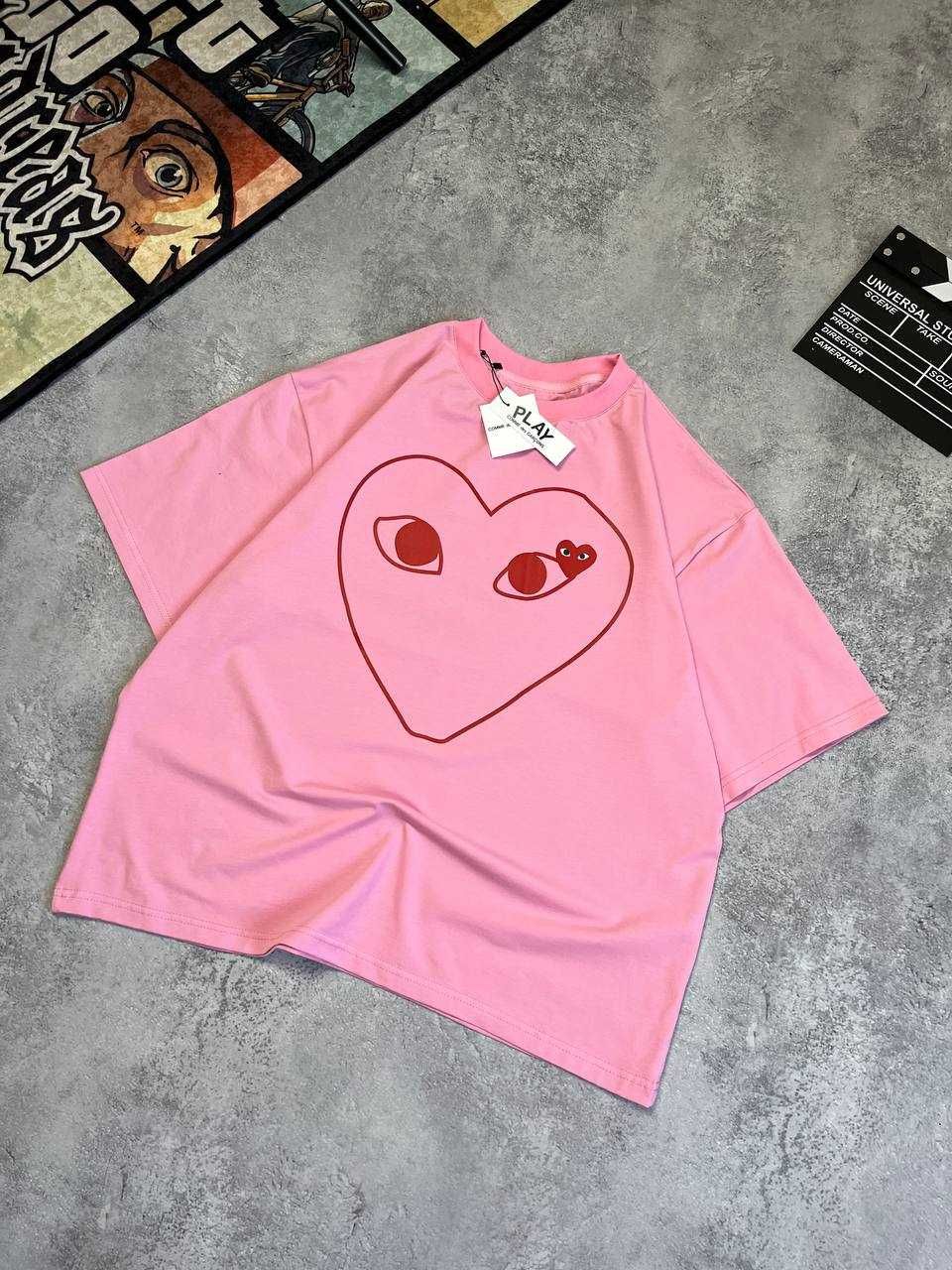 Розовая Оверсайз Футболка PLAY Comme des garcons(Heart) с бирками