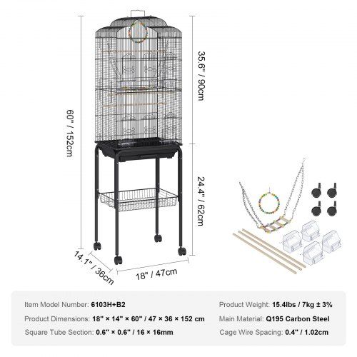 Bird Aviary 46x36x152cm Gaiola para pássaros feita de aço carbono Q19