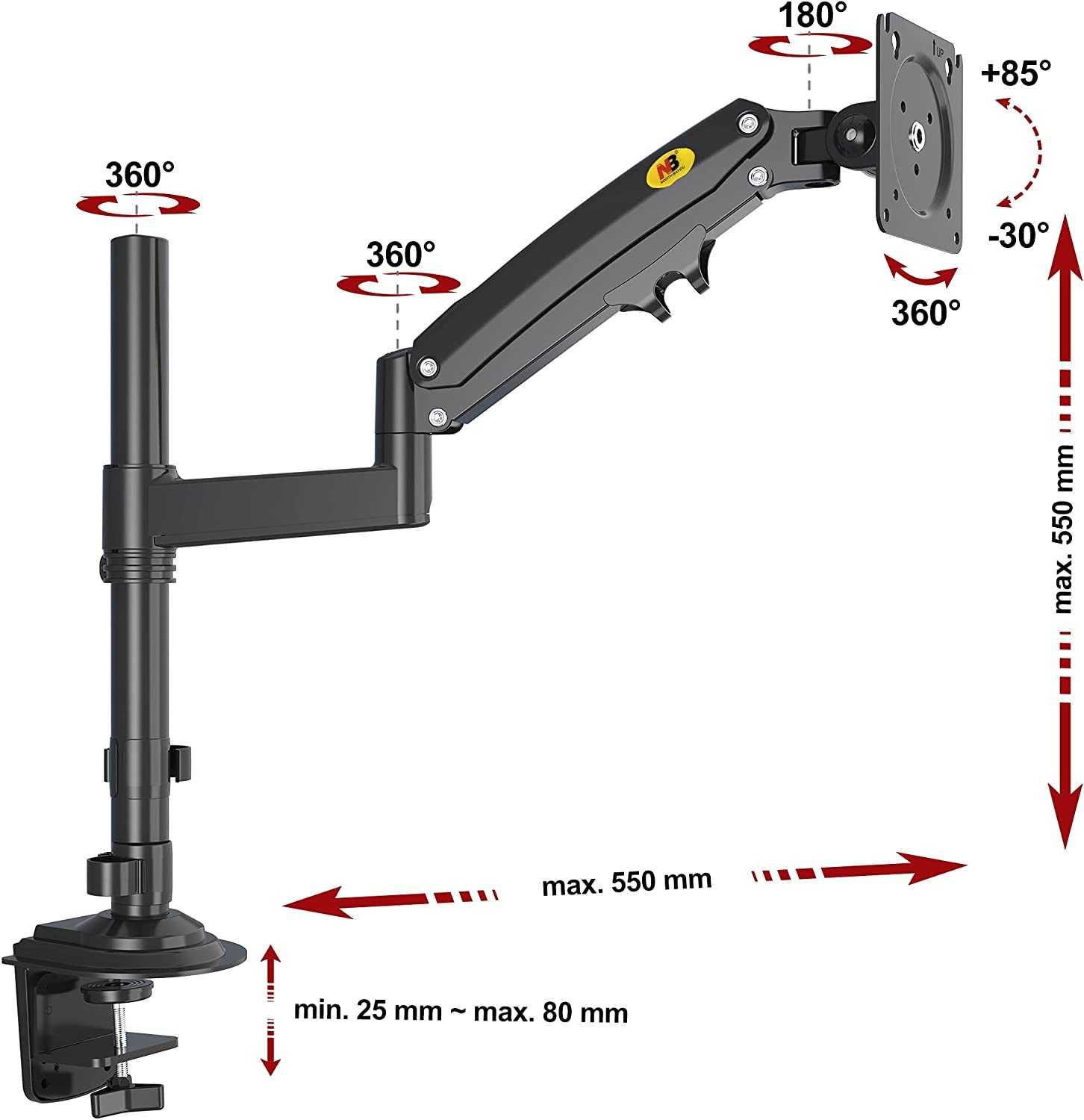 Suporte de Mesa com Mola de Gás para Ecrãs LCD de 22 a 35 Polegadas