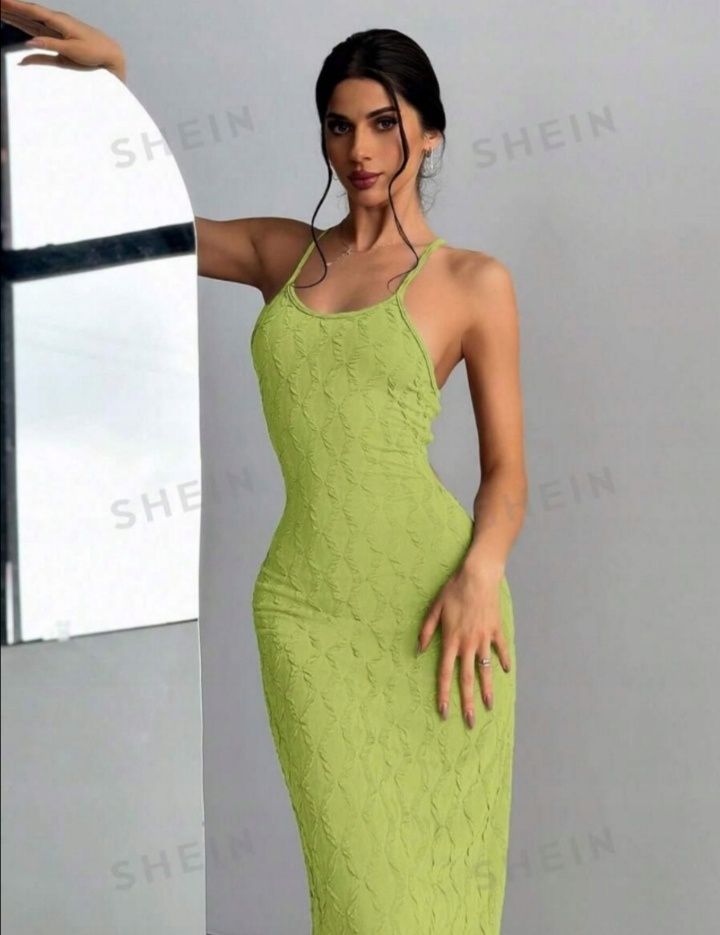 Elegancka sukienka długa zielona sznurowana L