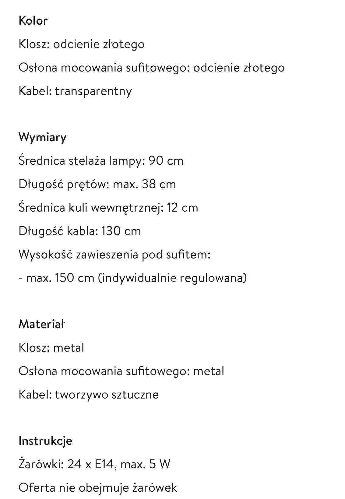 Lampa sufitowa Spike Westwing złota + żarówki
