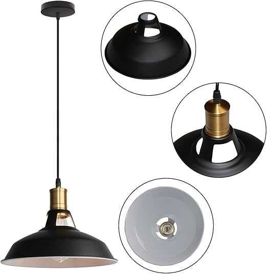Czarna lampa wisząca Lightess, metalowa, styl retro, średnica 27 cm