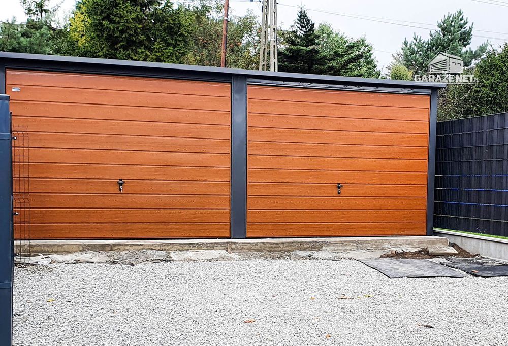 GARAŻ BLASZANY 6m x 6m 2x Brama Uchylna Złoty Dąb Antracyt 6x6 GB205