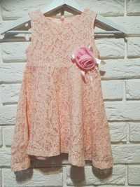 Sukienka koronkowa, rozkloszowana, elegancka, różowa, rozmiar 100