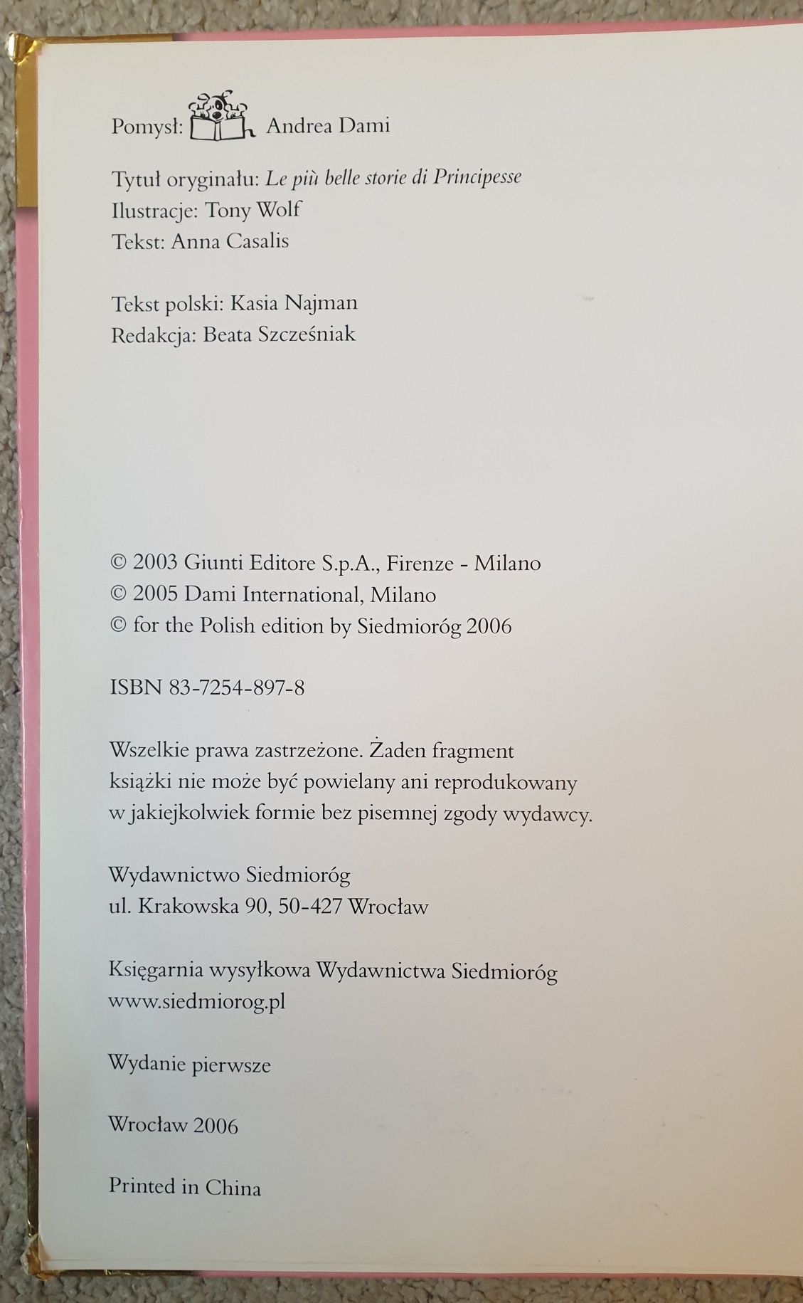 Książka dla dzieci Księżniczki il. Tony Wolf wyd. Siedmioróg 2006