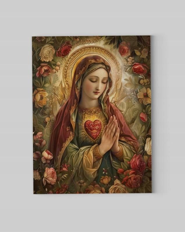 Obraz na płótnie Serce Maryi Świętej 60x80 cm - Sakralna Dekoracja