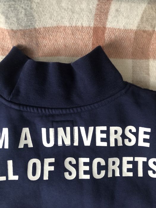 Granatowa bawełniana ocieplana bluza damska, bufki, nadruk, stojka S-L