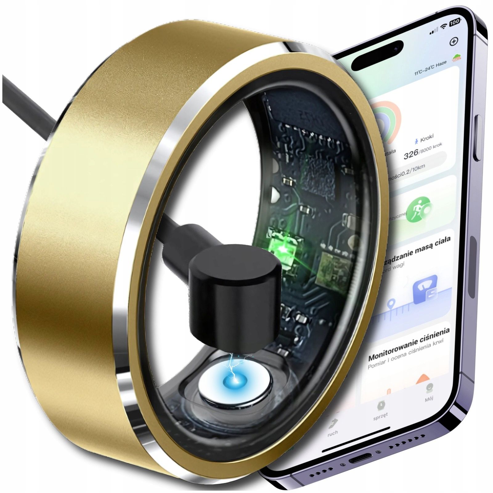 Smart Ring Inteligentny Pierścionek Tętno Sen Rozmiar 18 Smartring