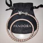 PANDORA Pulseira / Colar  e Conta em prata, couro branco perola