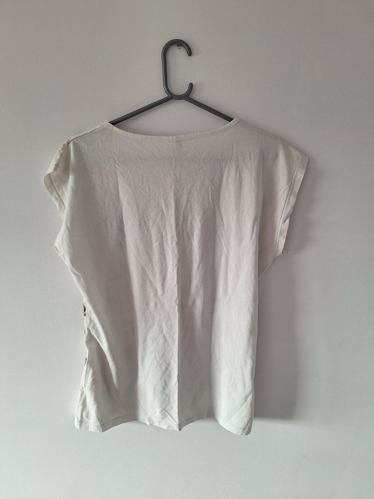 Koszulka tshirt bluzka biała krótki rękaw nadruk damska 40 L