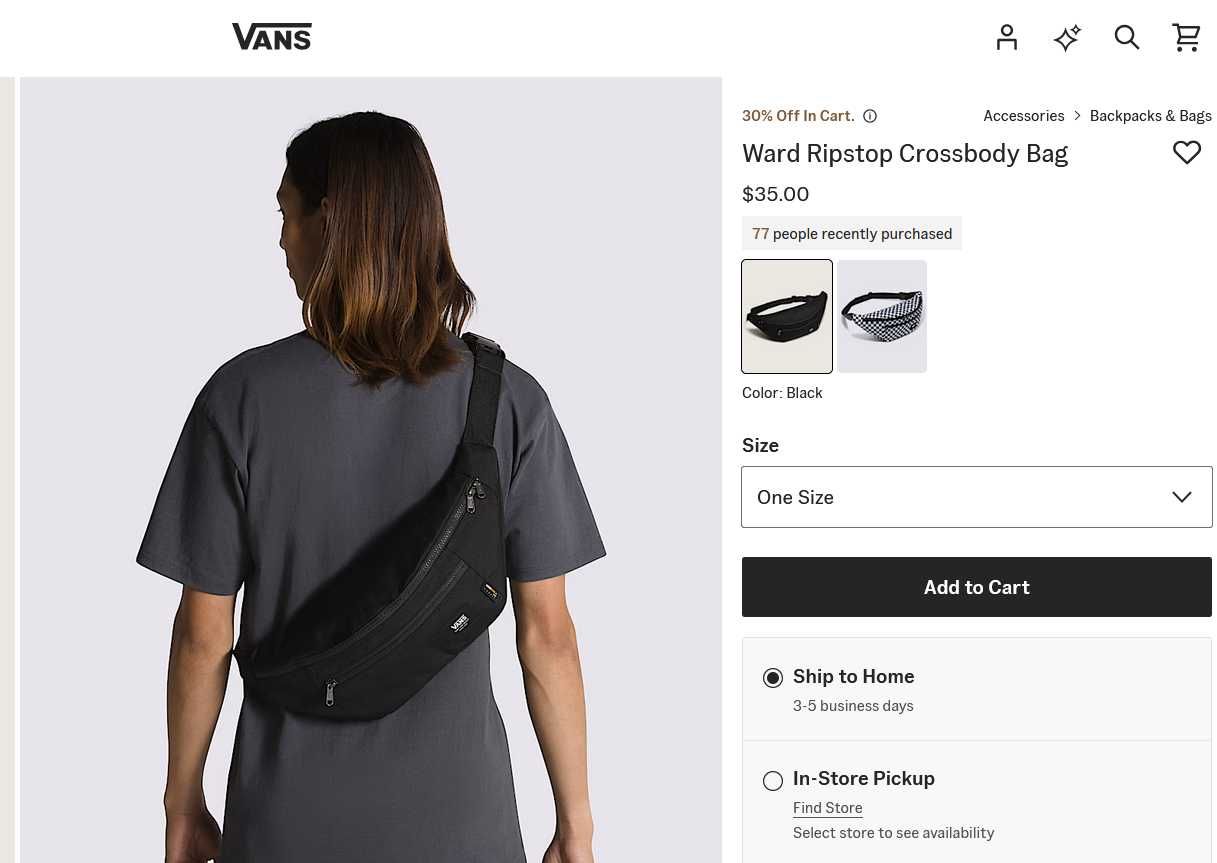 Бананка / Сумка Vans Ward Ripstop Crossbody Bag (Cordura)