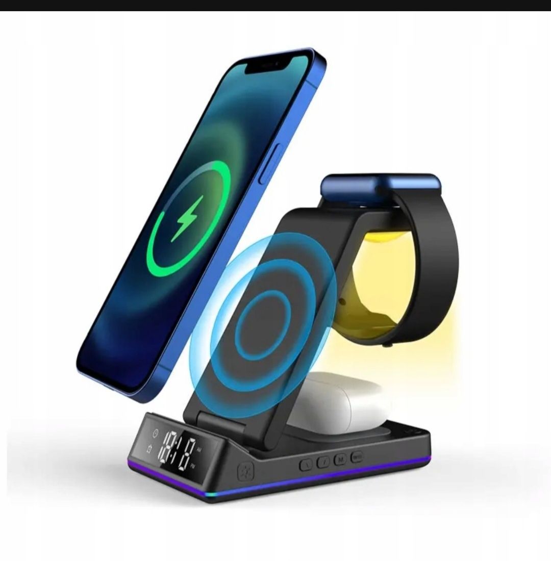 5 In 1 30W Foldable Wireless Charger Stand RGB Dock LED Clock Fast