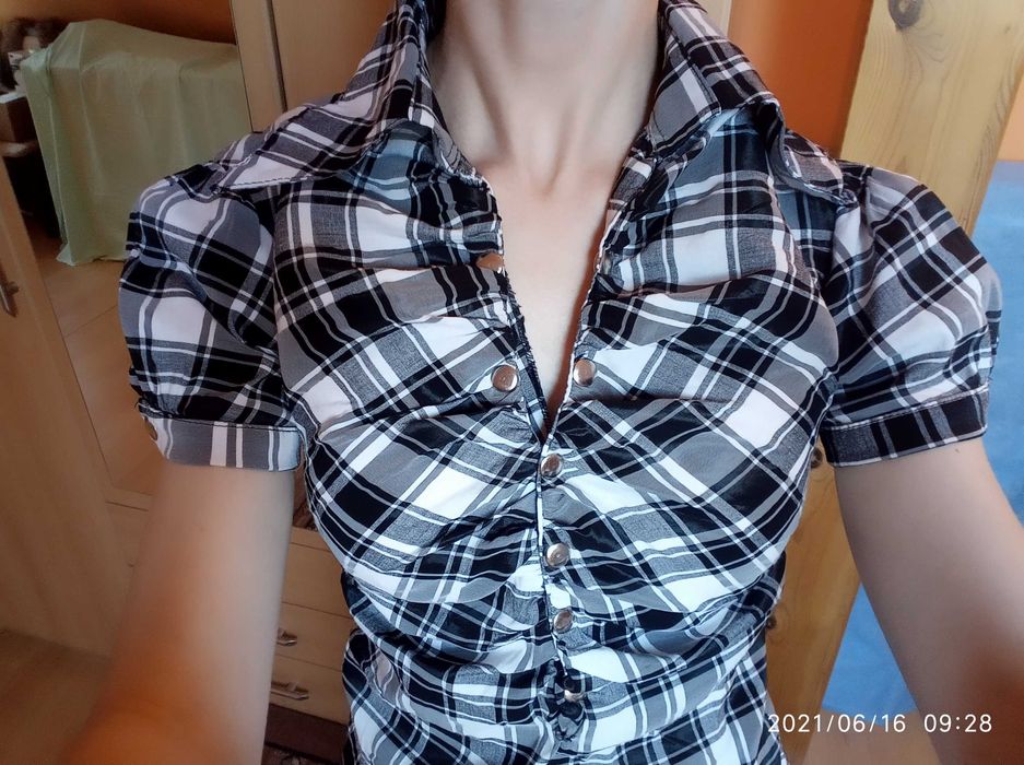 elegancka bluzka koszulka koszula damska krata r. S