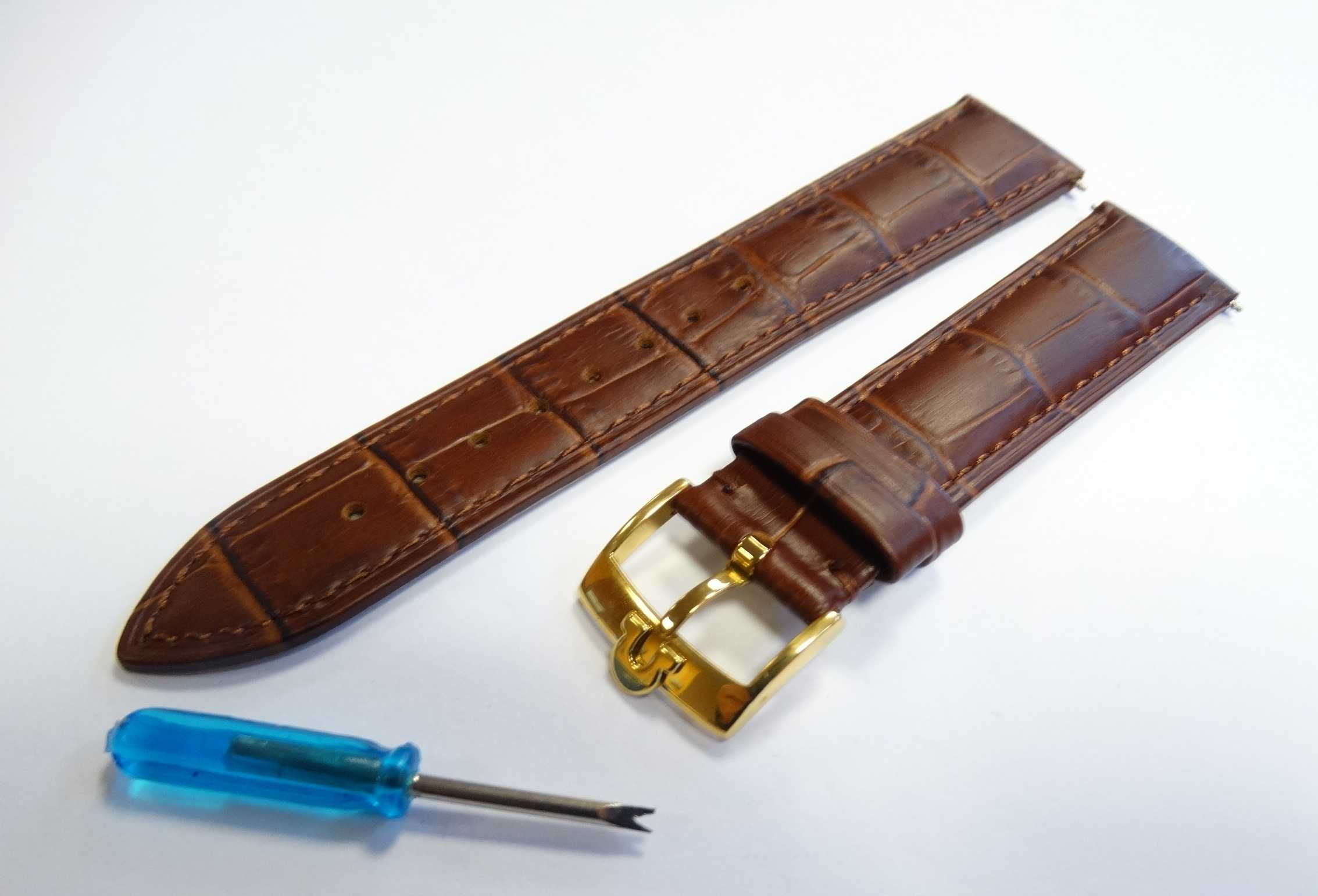 Skórzany pasek do zegarka Omega 18m 20mm kroko czarny brązowy klamra