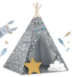 Namiot tipi wigwam dla dzieci ze światełkami Nukido - szary w gwiazdki