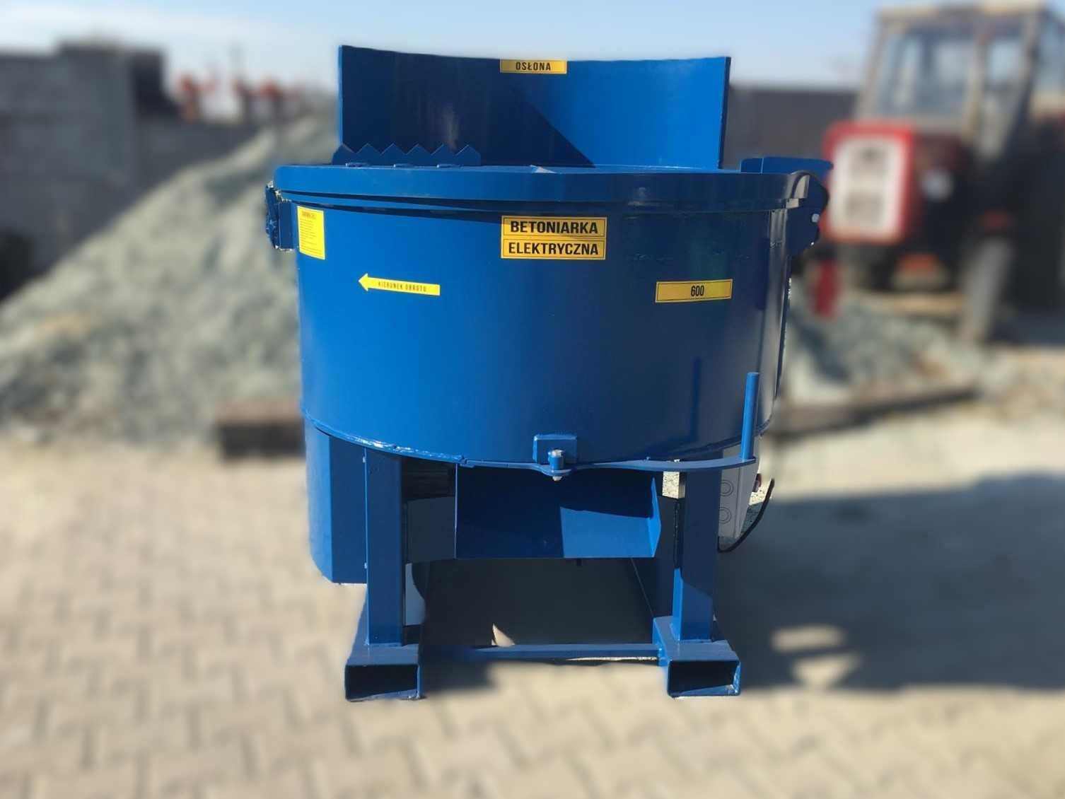 Elektryczna betoniarka planetarna 600L osłony zgarniacz transport