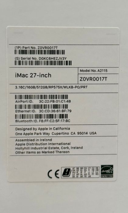 iMac 27" 5K, 3,1GHz i5, 16 GB DDR4, Radeon Pro 4GB, 500GB SSD (2019)