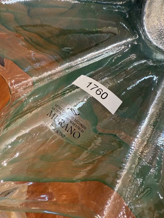 Patera szklana miska MURANO Italy Włochy dekoracja patera zielona 1760