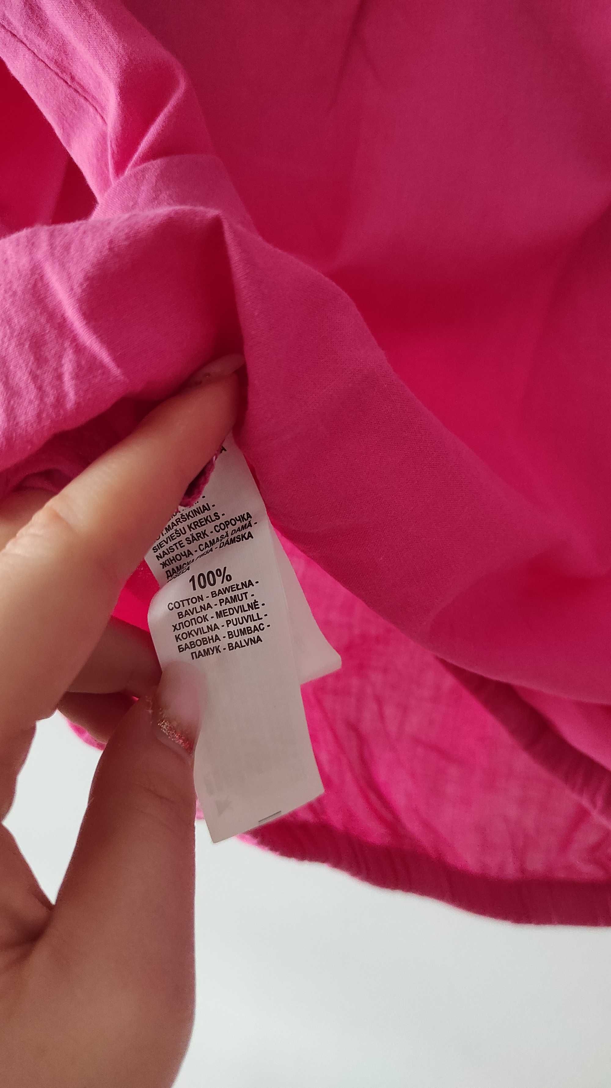 Różowa bawełniana koszula damska Reserved z rękawem 3/4 rozmiar M