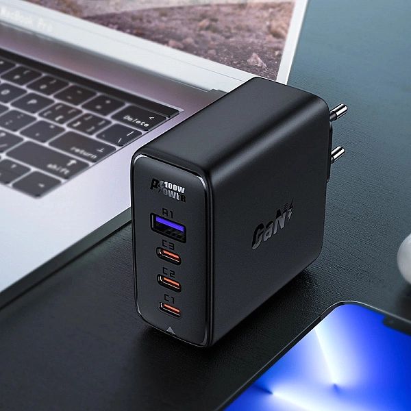 Acefast szybka ładowarka sieciowa GaN 3xUSB-C/1xUSB-A 100W czarna + ka