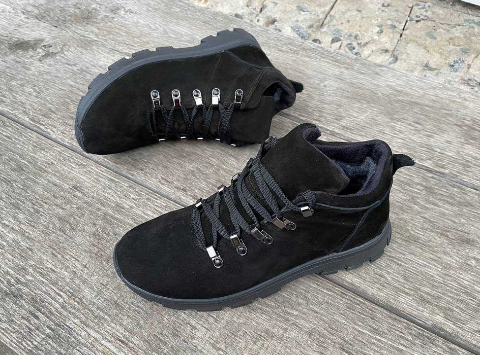 Мужские кожаные зимние ботинки кроссовки топ качество натур нубук