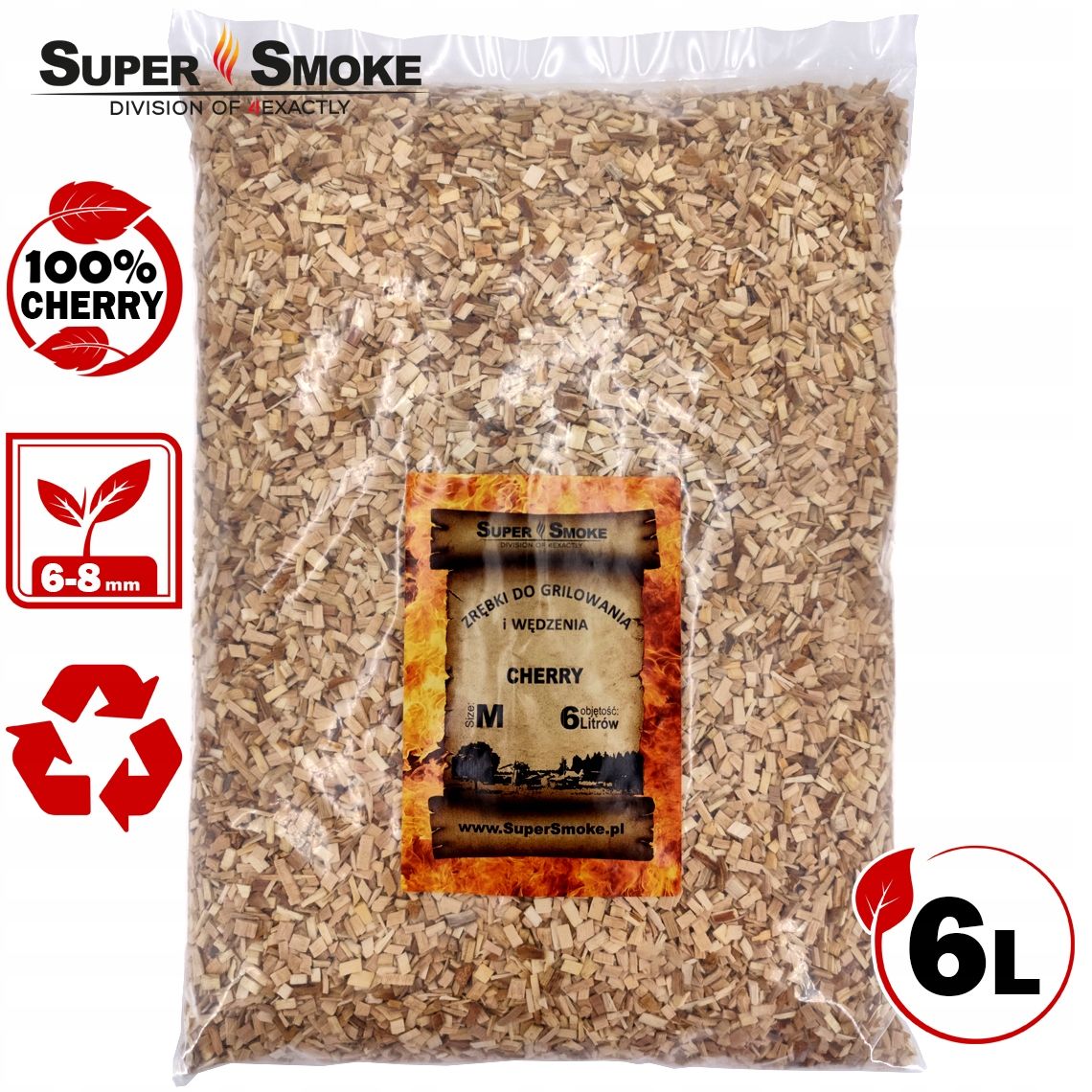 Zrębki Wędzarnicze Super Smoke CHERRY KL-08 (6-8mm) Medium 6 Litrów