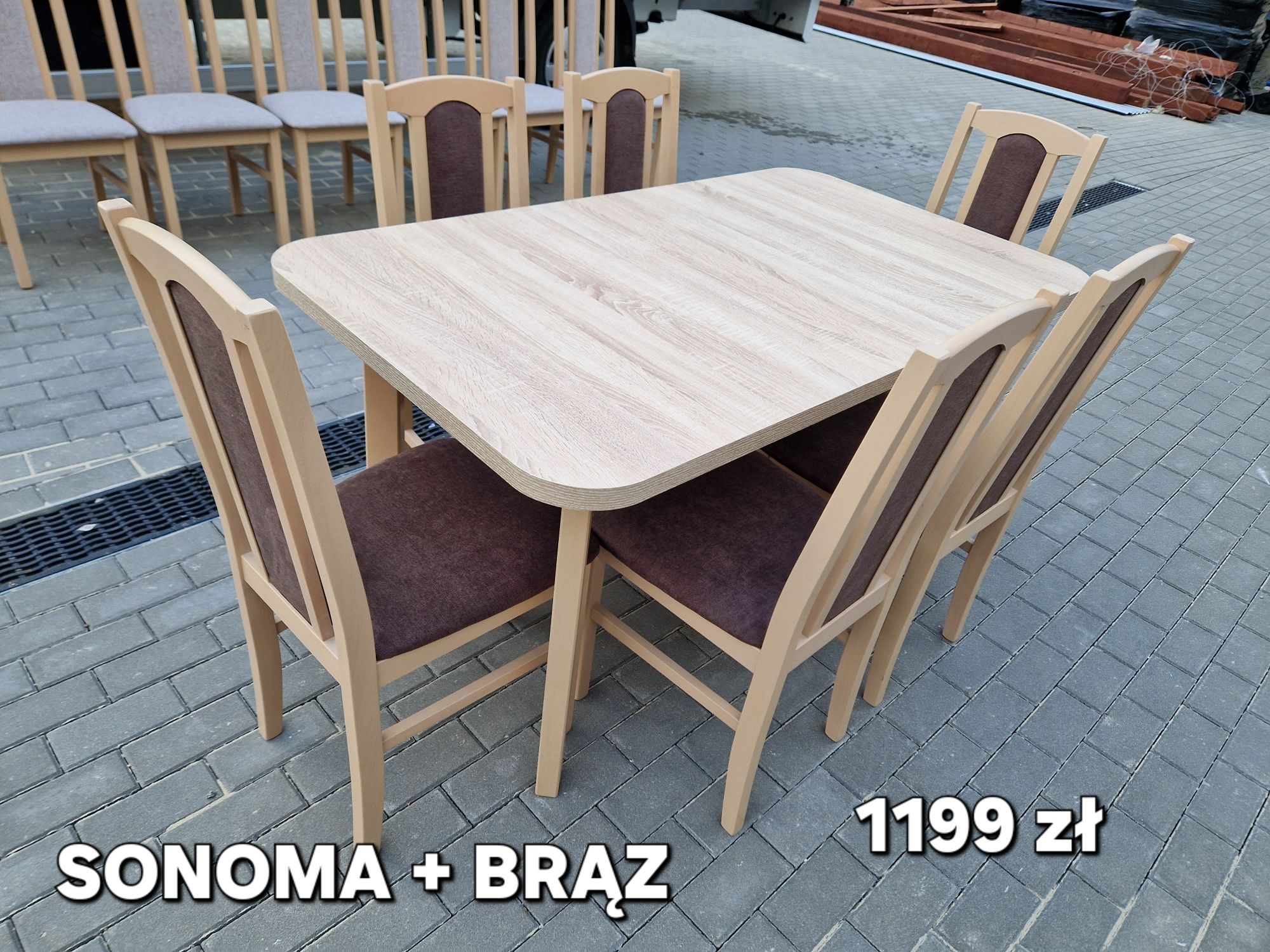 OD RĘKI: Stół rozkładany + 6 krzeseł, sonoma + brąz, dostawa PL