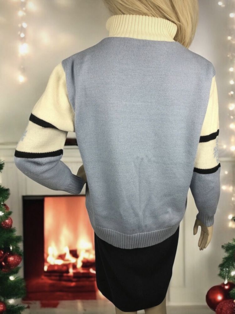 Kremowy 100% merino welniany sweter zimowy golf na ze wzorem na święta