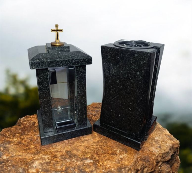 Гранітна лампадка та ваза +КЛЕЙ для встановлення та свічка у комплекті